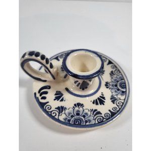 Vintage Hand Painted Delft Blue Candlestick Holder